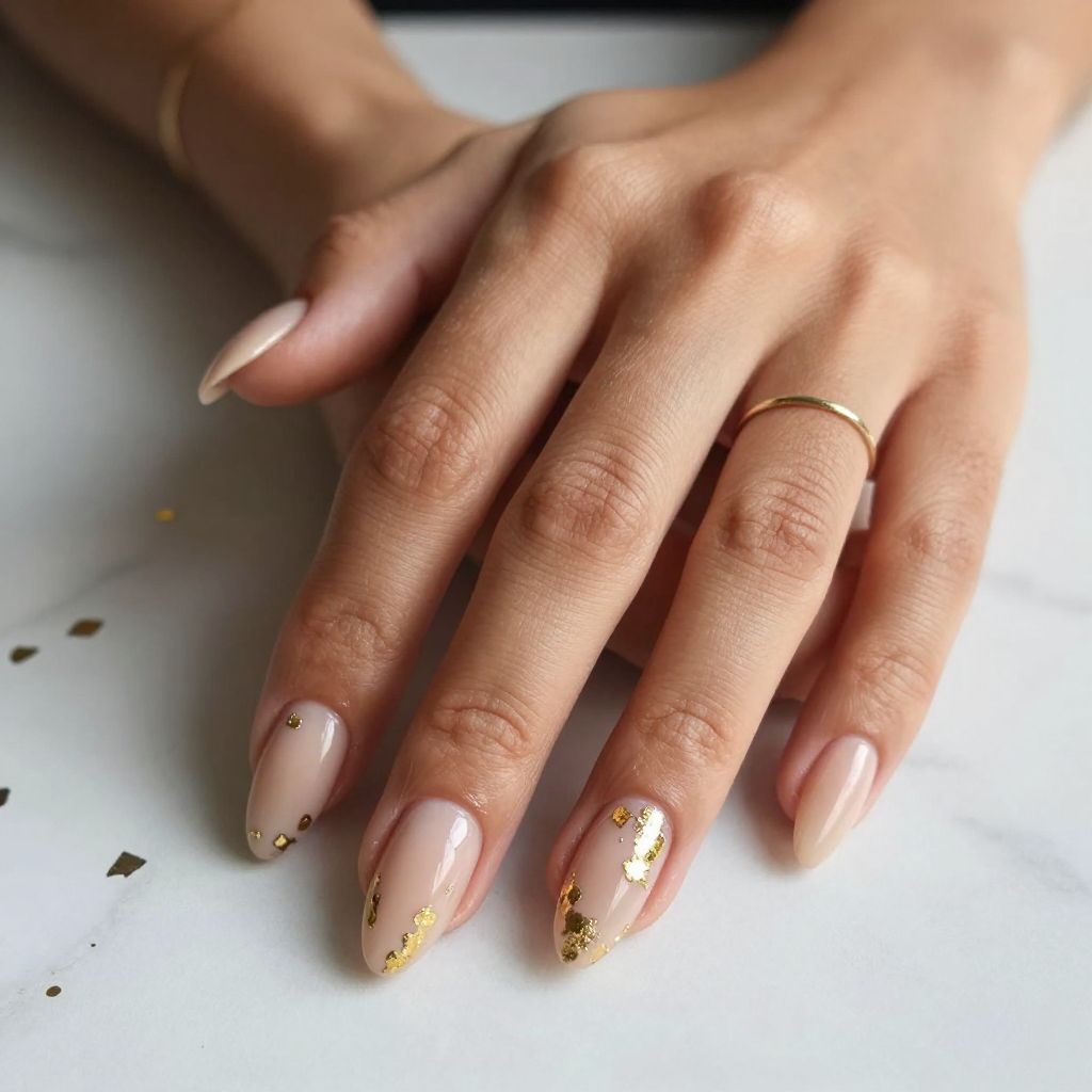 Gold Foil Nude Coffin Nails