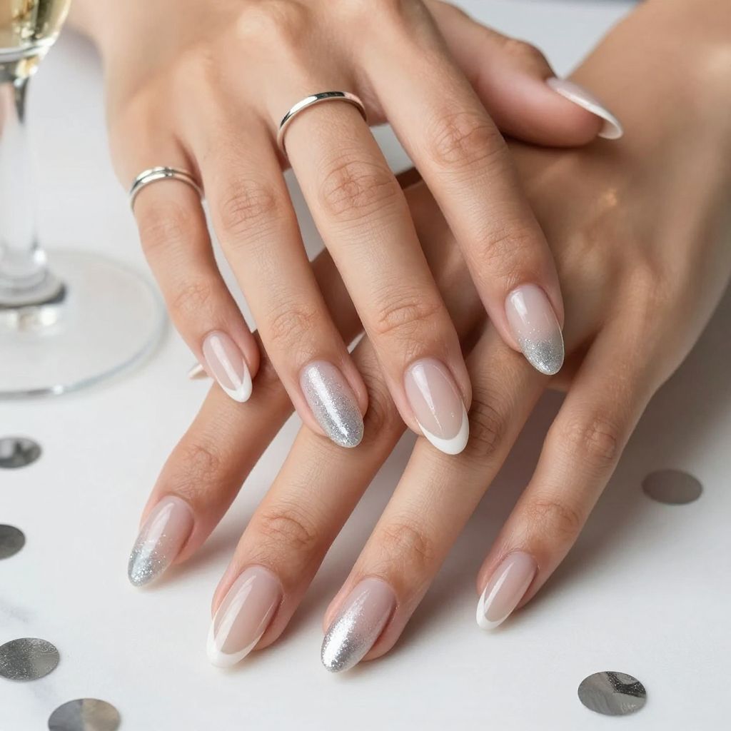 Glitter Fade French Almond Nails