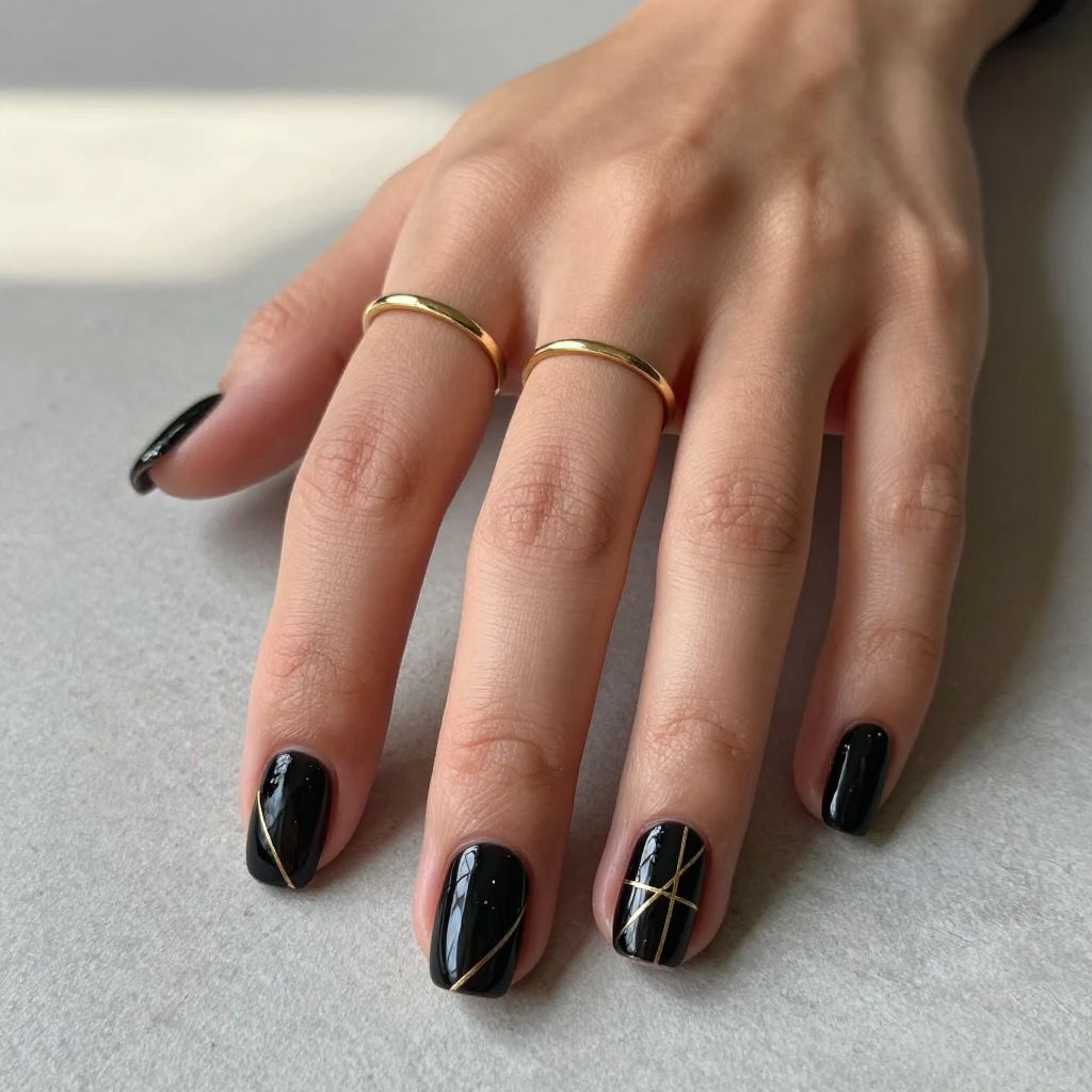 Jet Black With Gold Line Art