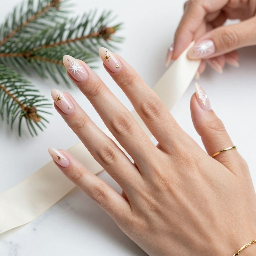 Nude Nails With Starburst Art