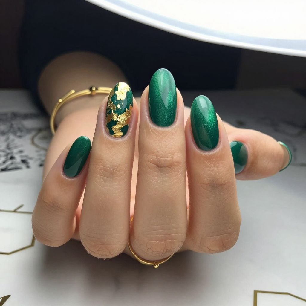 Emerald Green Cat Eye Nails