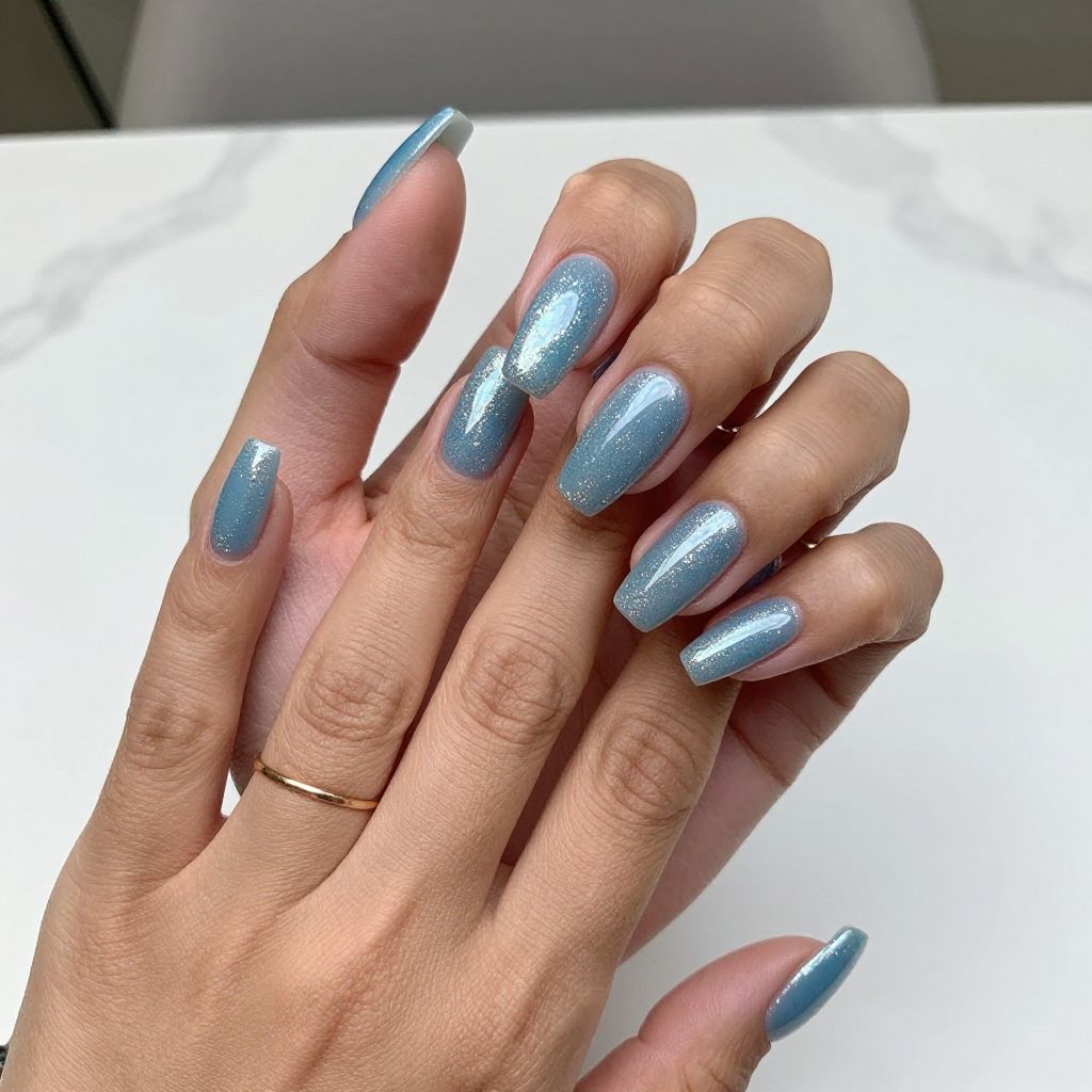 Ocean Nail Inspo - Glittering Tide Line