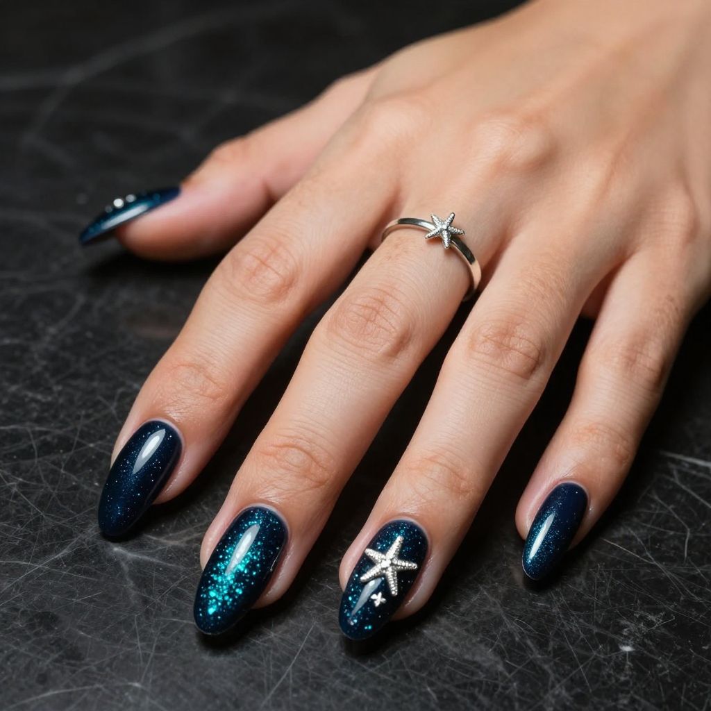 Ocean Nail Inspo - Midnight Ocean Sparkle