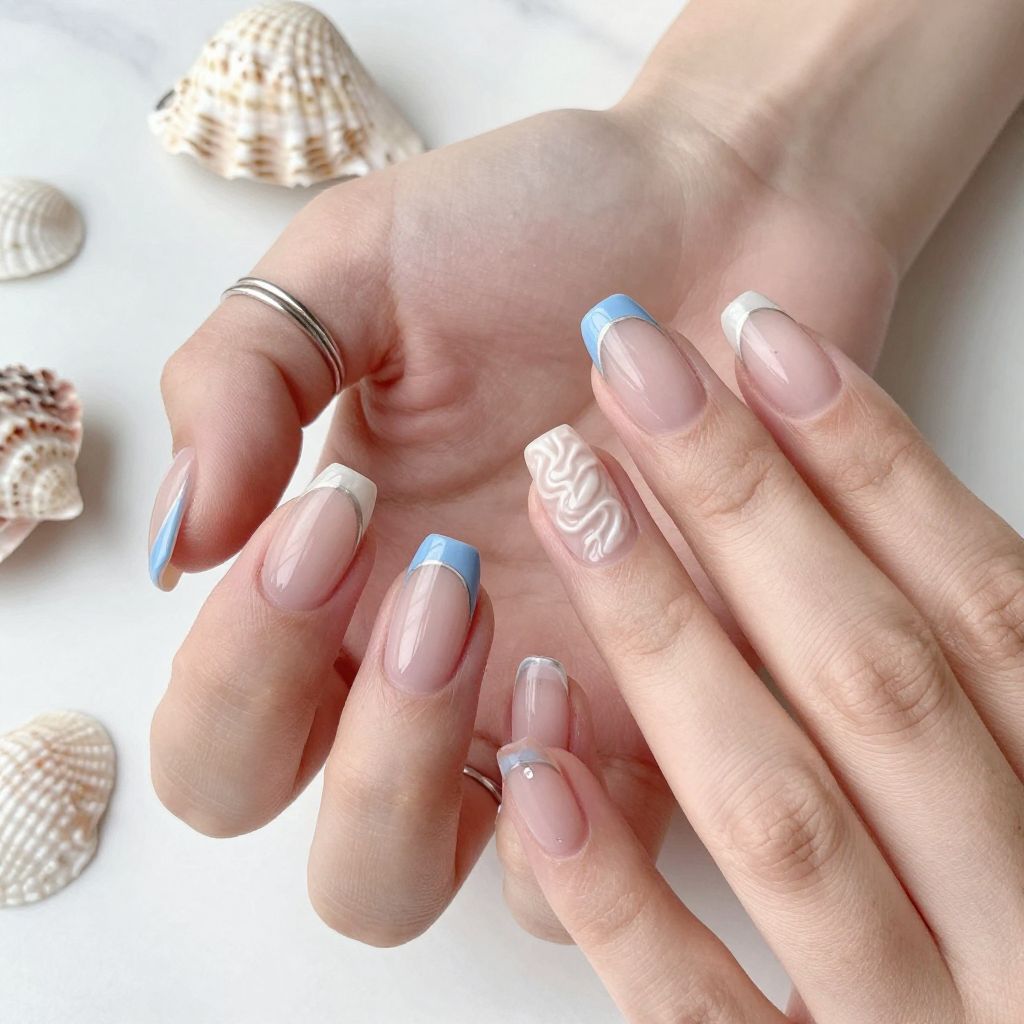 Ocean Nail Inspo - Clean Blue French With Texture
