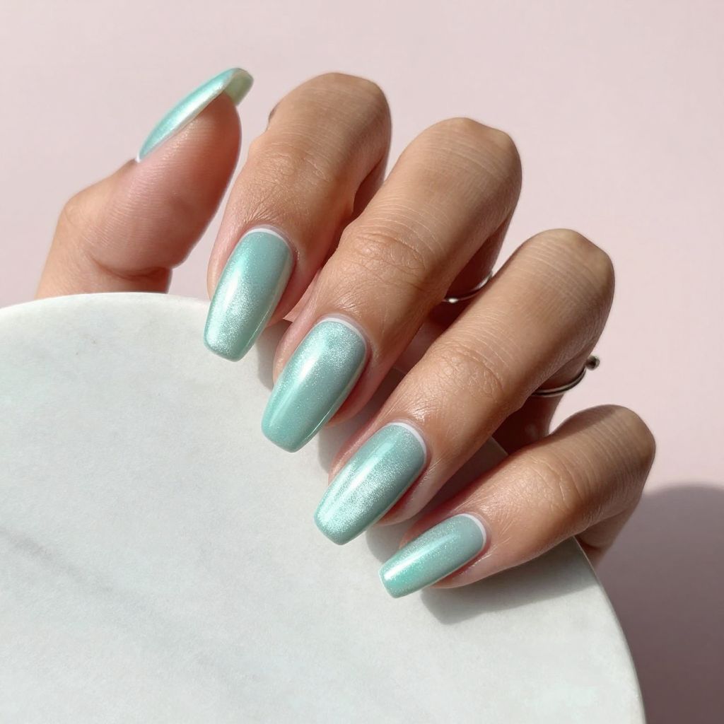 Ocean Nail Inspo - Frosted Aqua Chrome