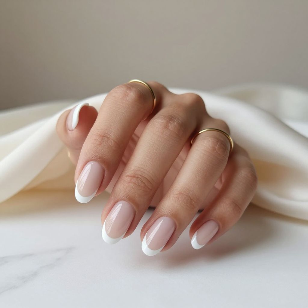 Classic nude French oval nails