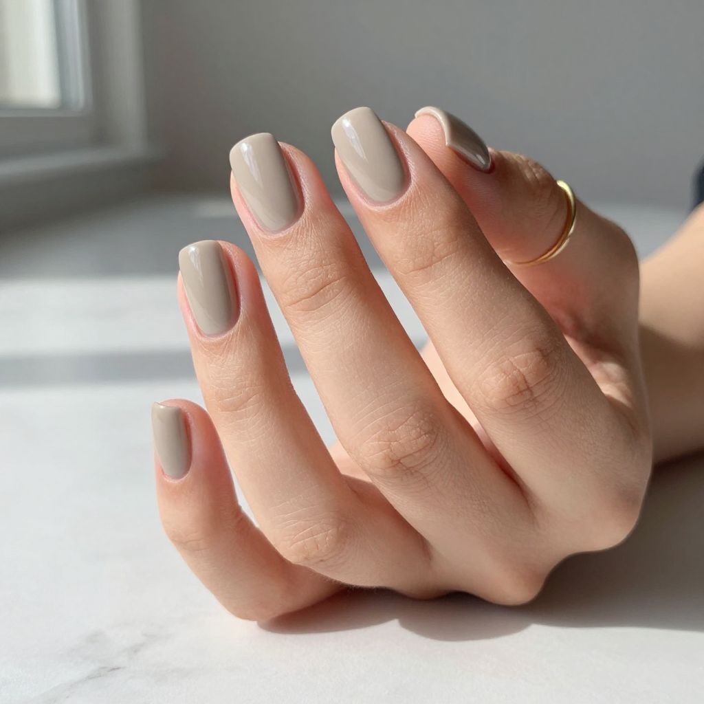 Soft gray beige short nails