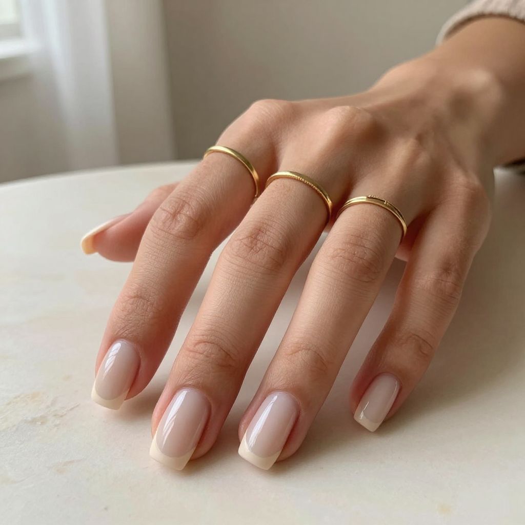 Milky nude square nails