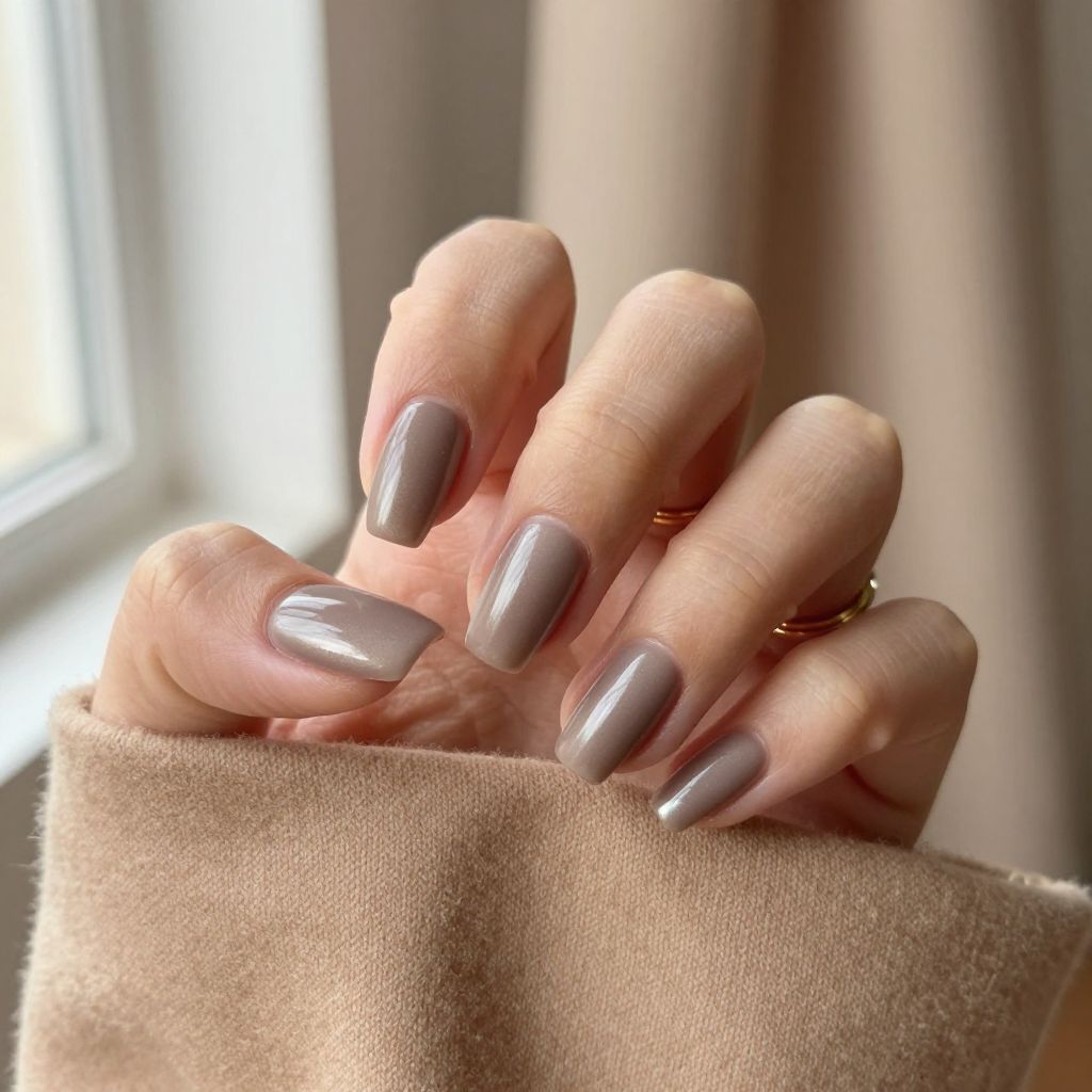 Taupe velvet almond nails