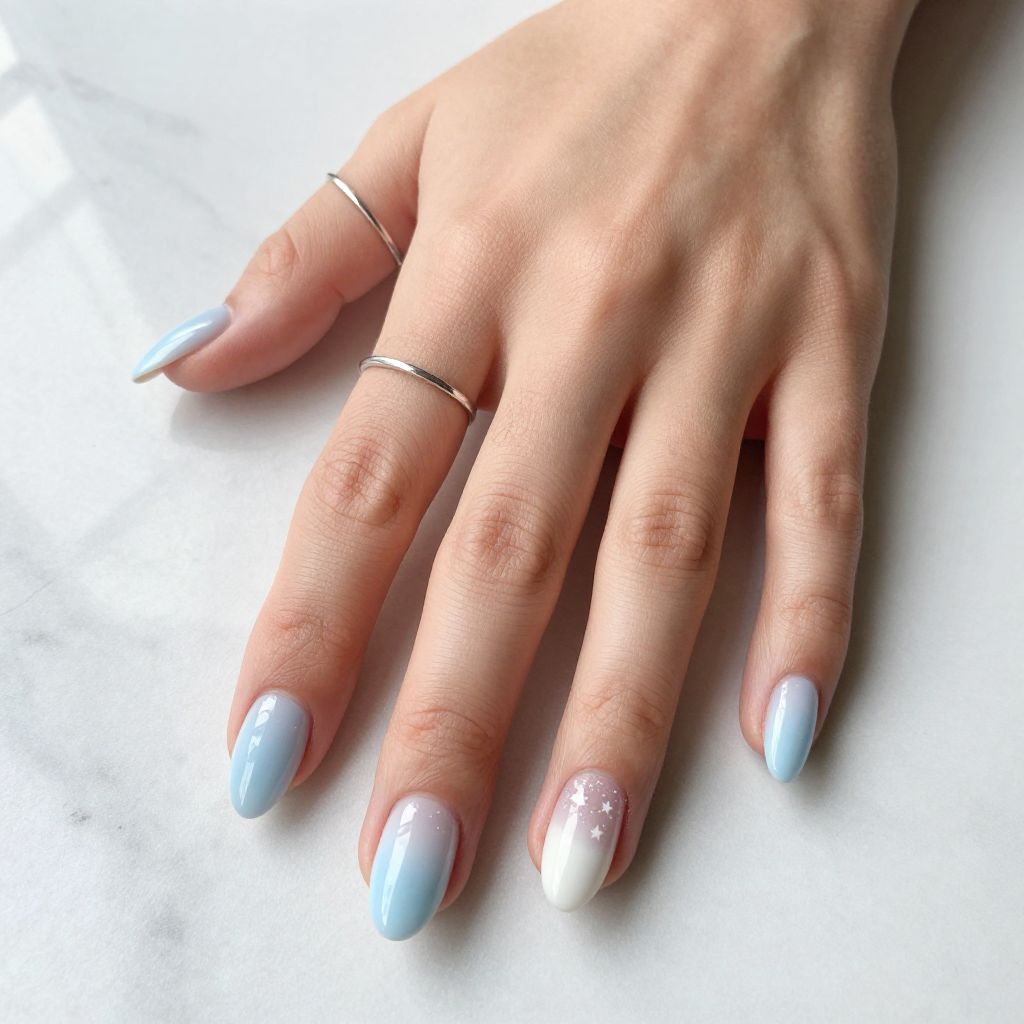 Baby Blue To Cloud White Ombre