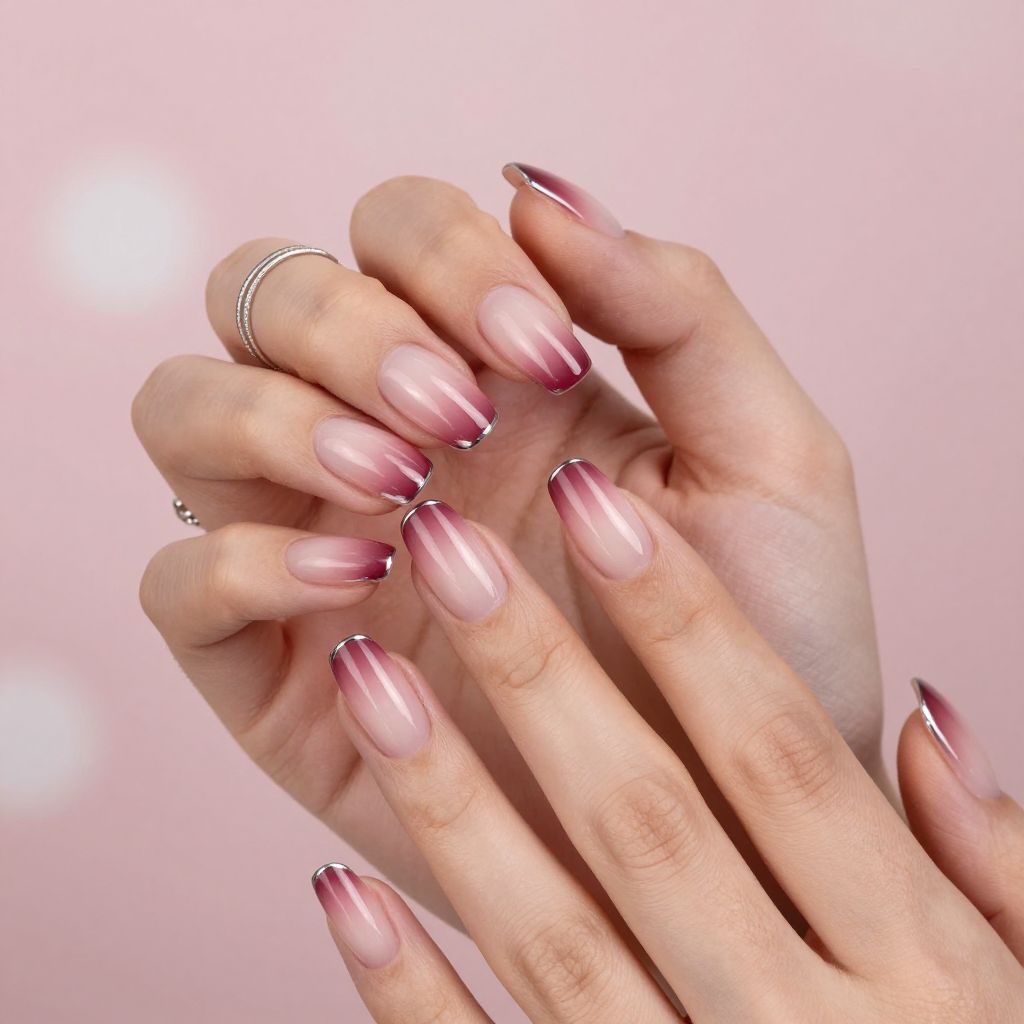 Sheer blush to berry ombre coffin nails
