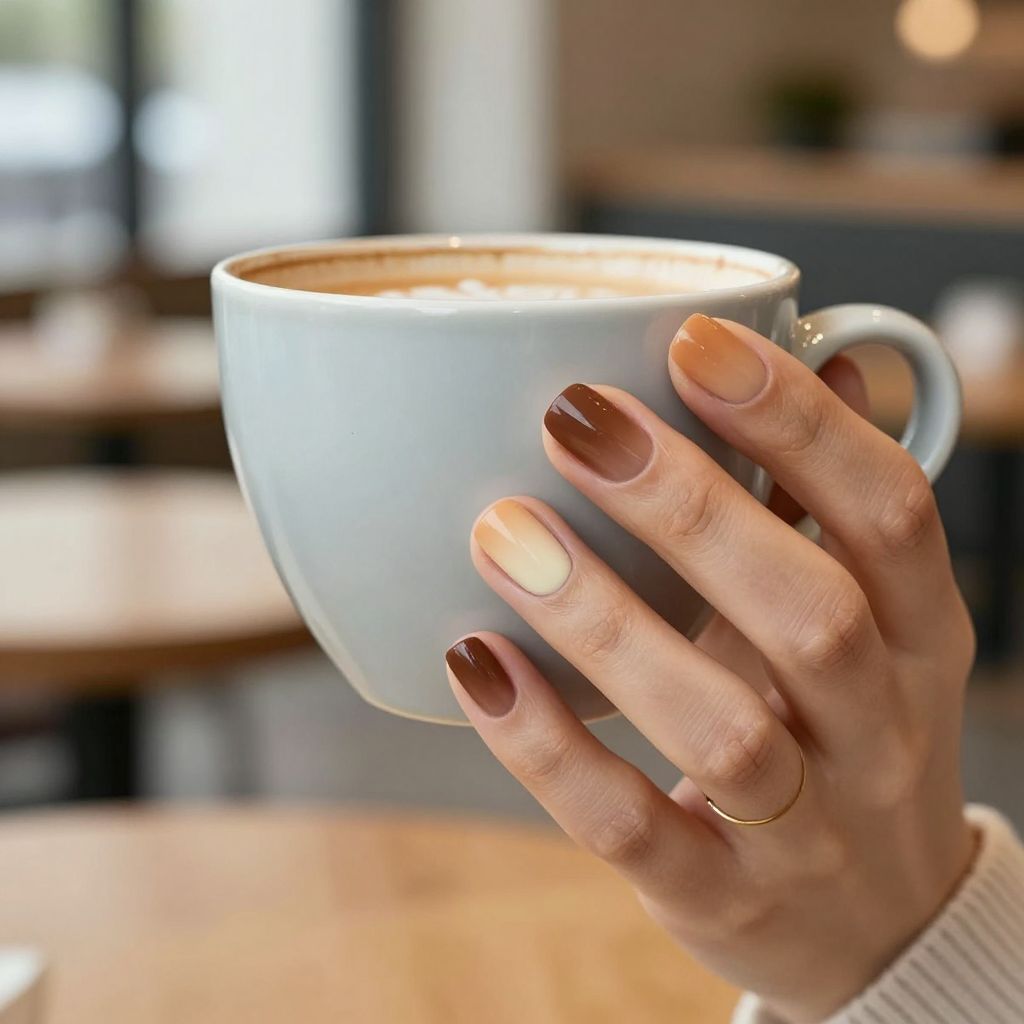 Chocolate to vanilla cream ombre nails satin finish
