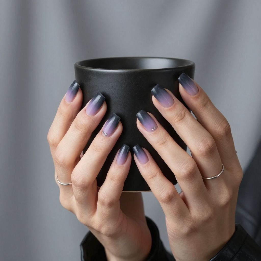 Smoky lavender to charcoal ombre nails matte finish