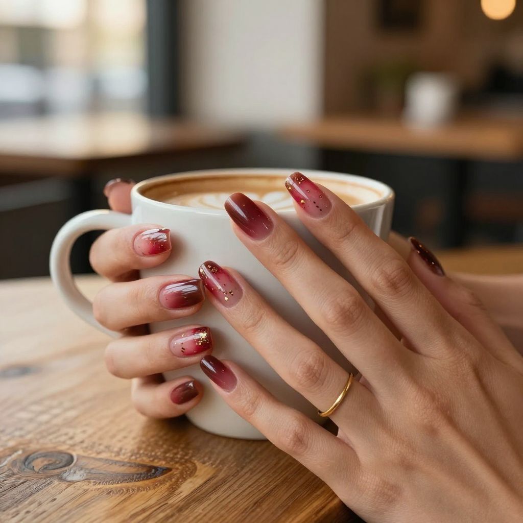 Raspberry to chocolate brown ombre coffin nails
