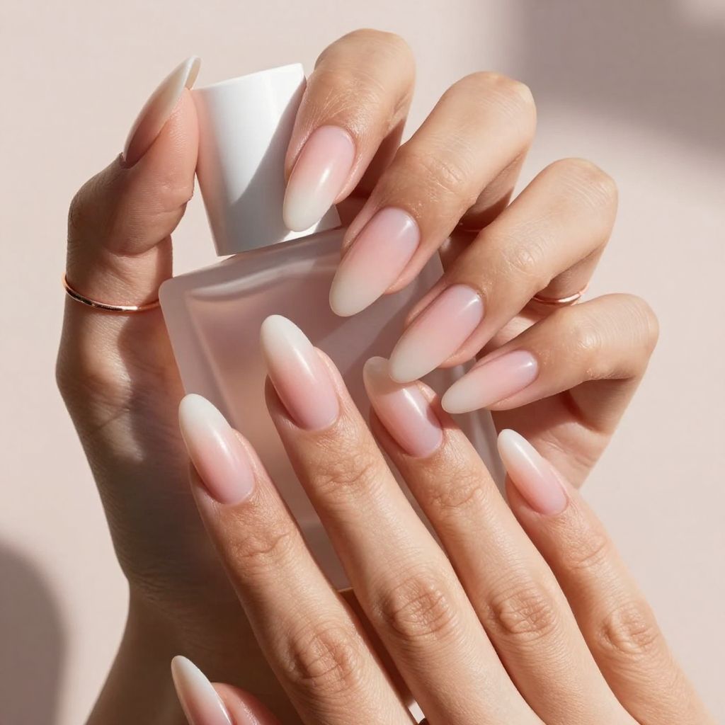 Soft rose to blush ombre nails satin finish