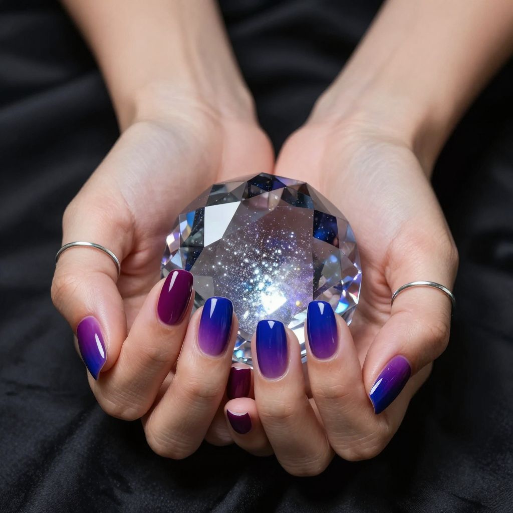 Plum to indigo ombre nails with silver holo dust