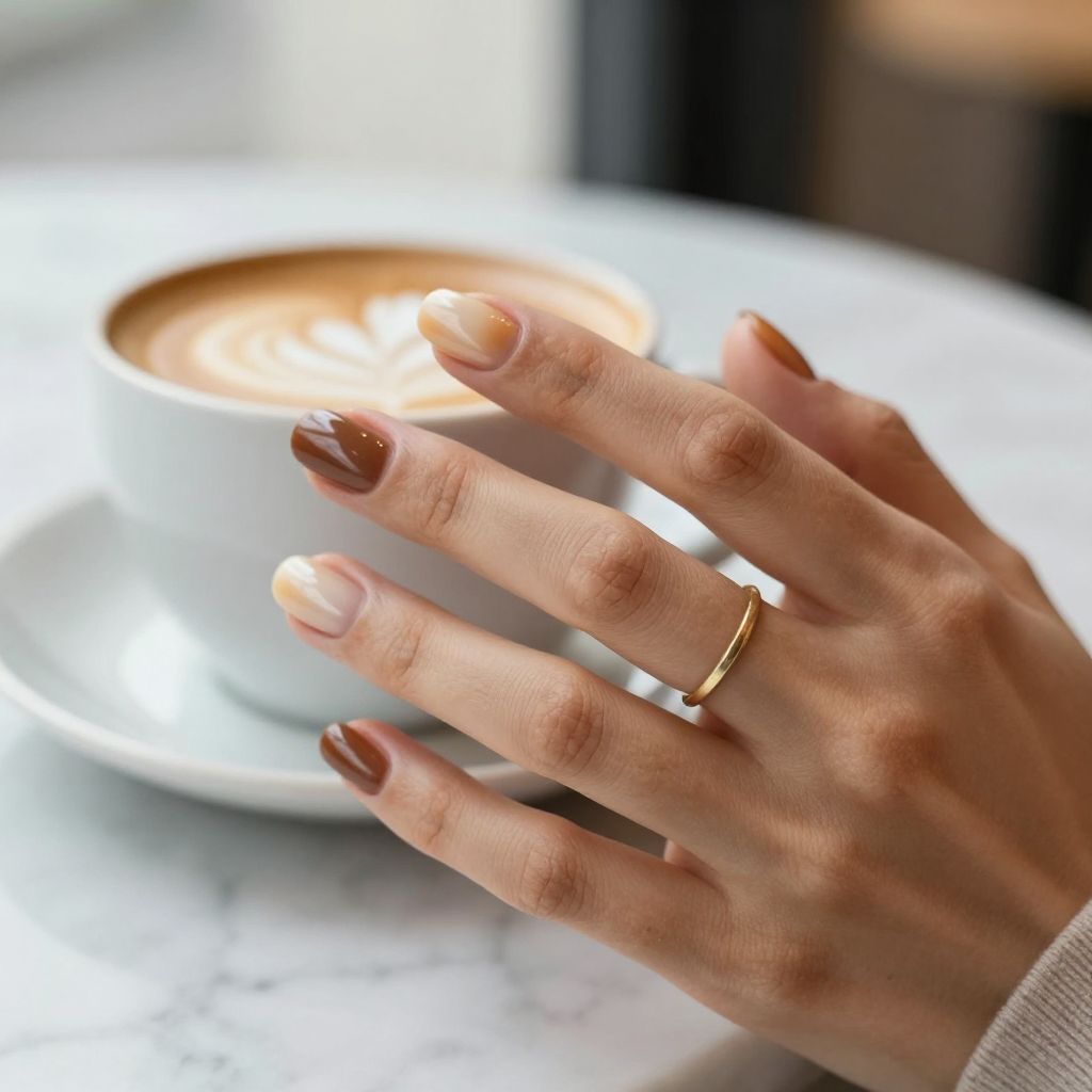 Beige to caramel to coffee brown ombre nails