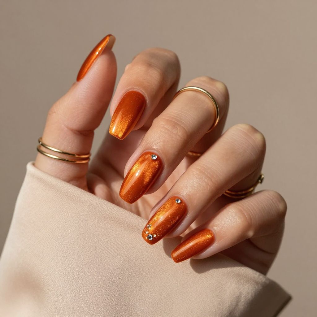 Burnt orange velvet magnetic nails