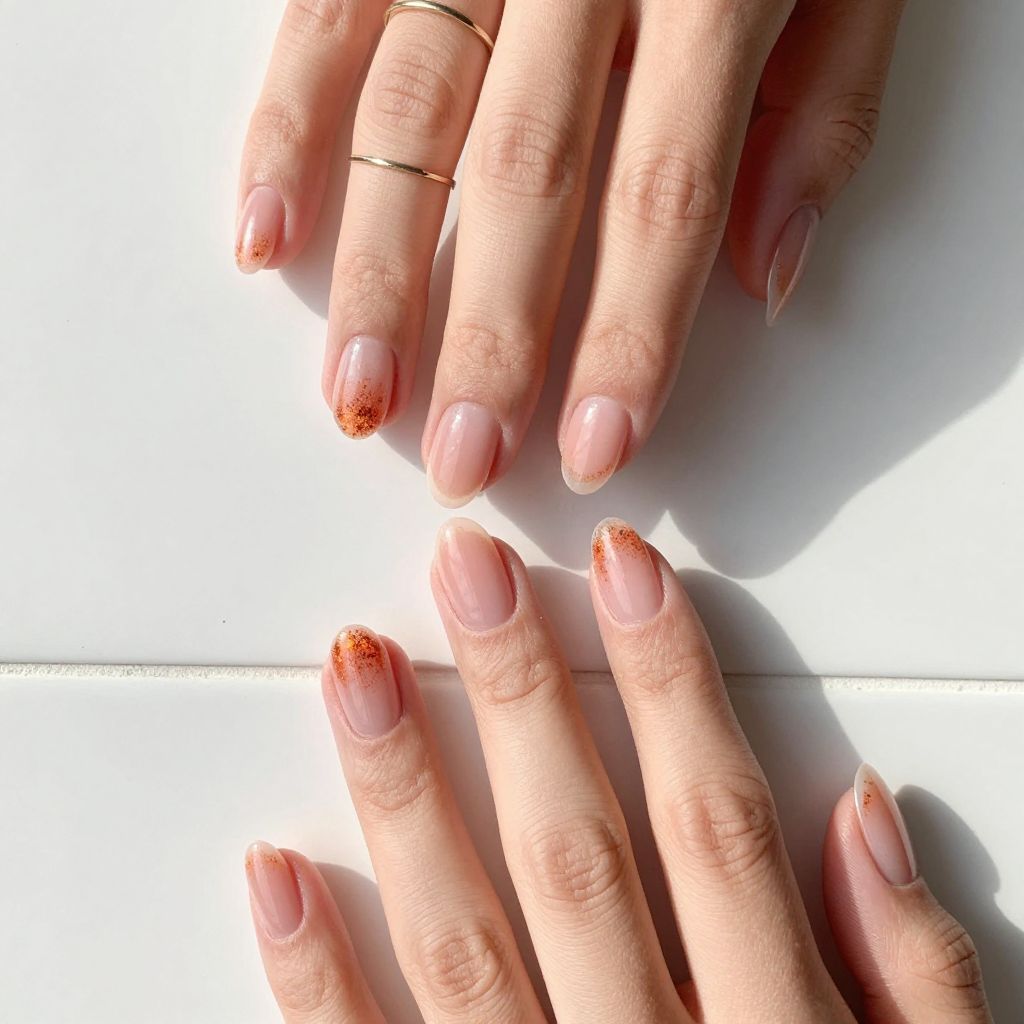 Orange glitter gradient nail design