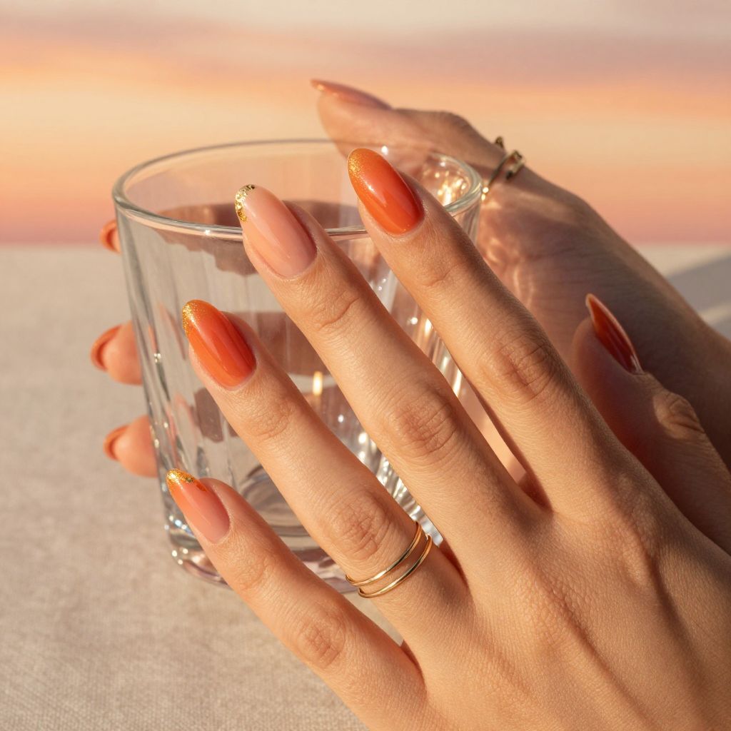 Sunset ombre orange nail design