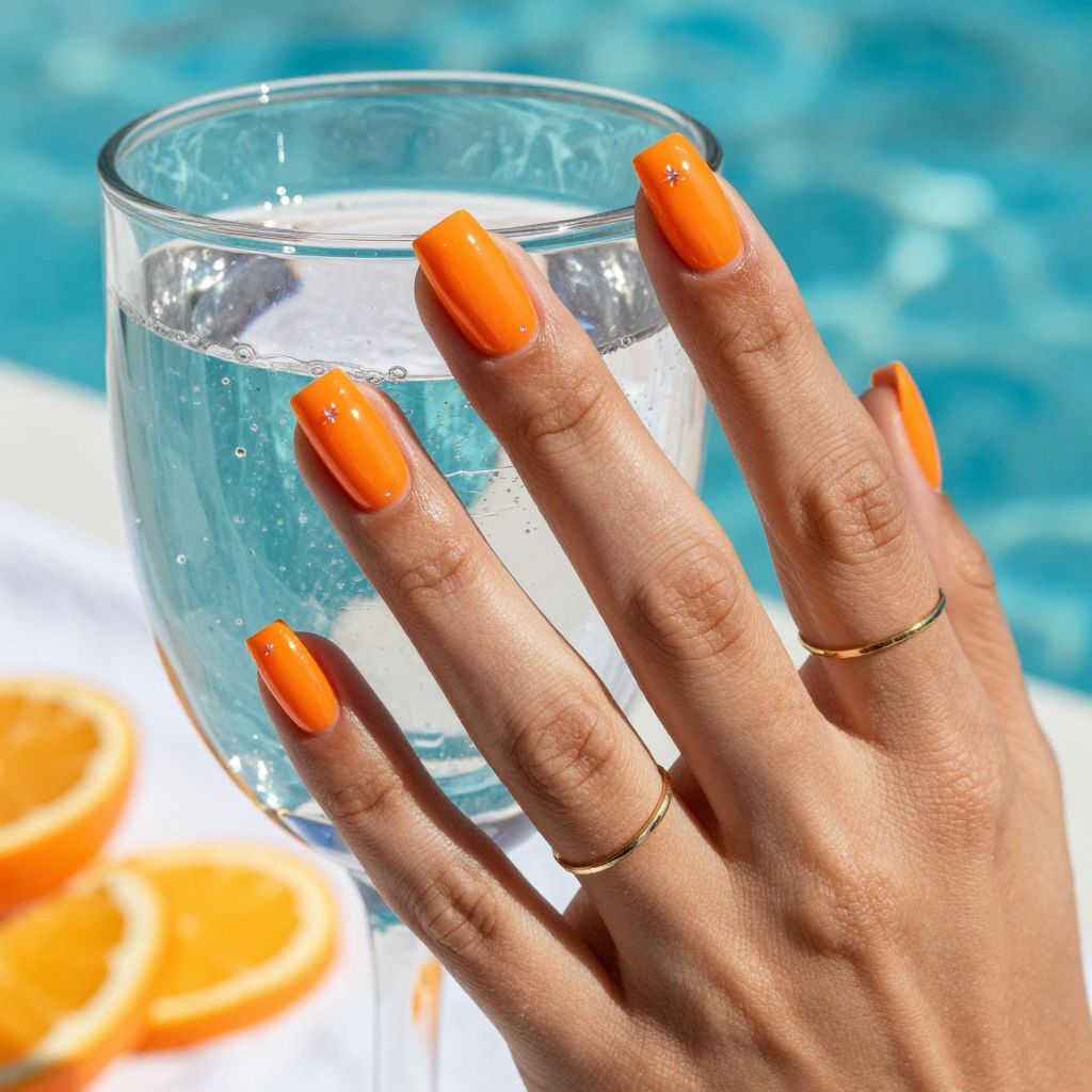 Neon jelly glow orange nails