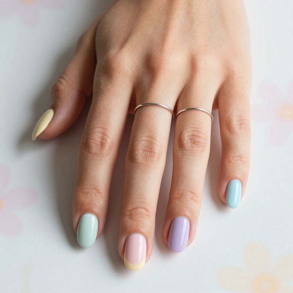 Pastel Rainbow Oval Nails