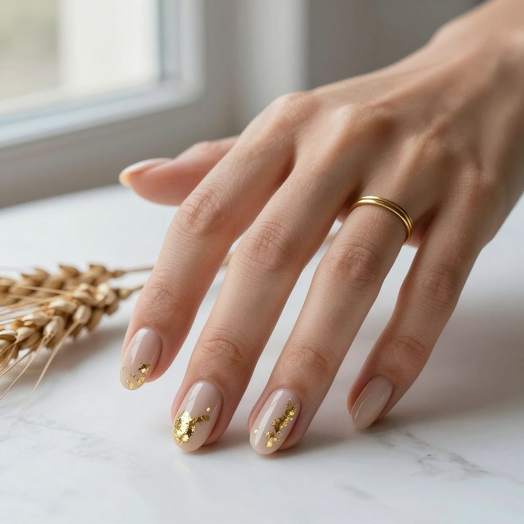 Nude Oval Nails with Gold Foil