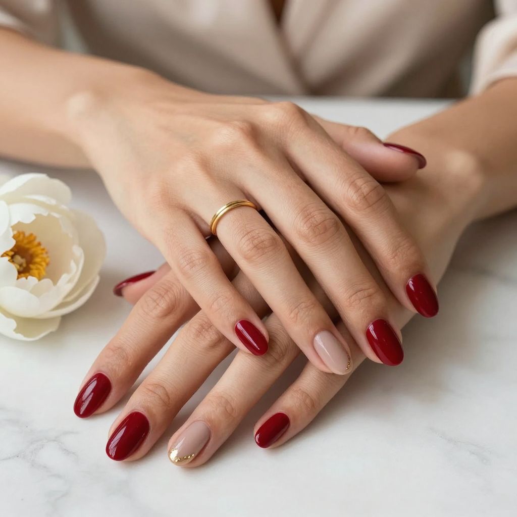 Deep Red Oval Nails