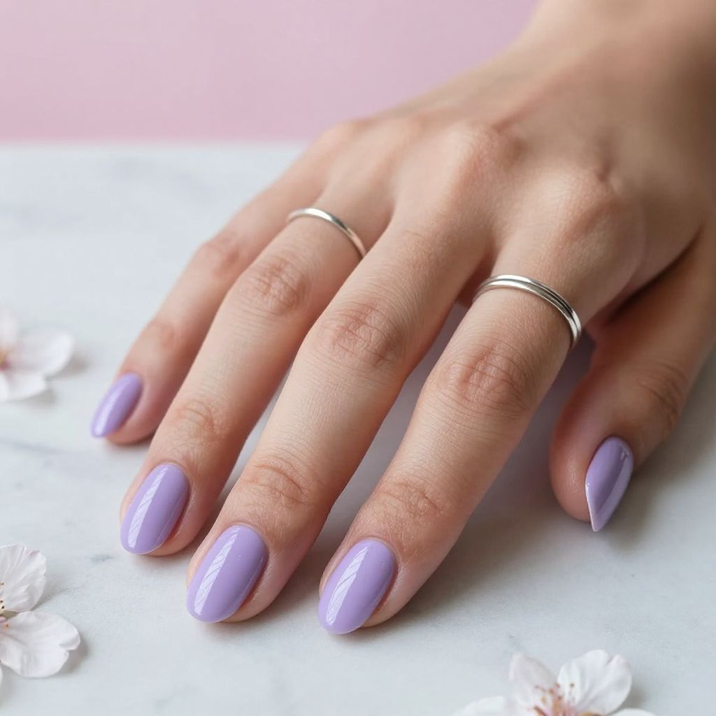 Lavender Oval Nails with Glossy Tips