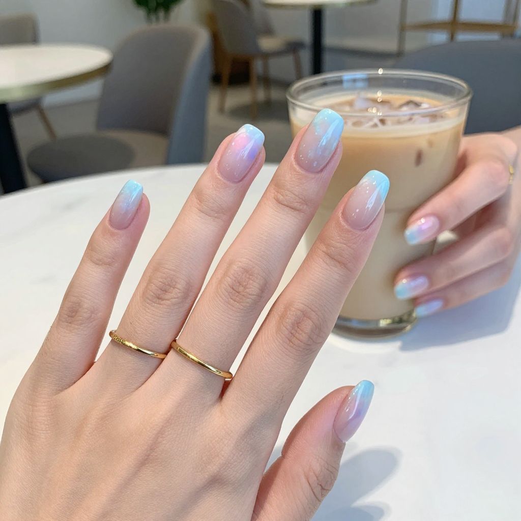 Sky watercolor wash pastel nails