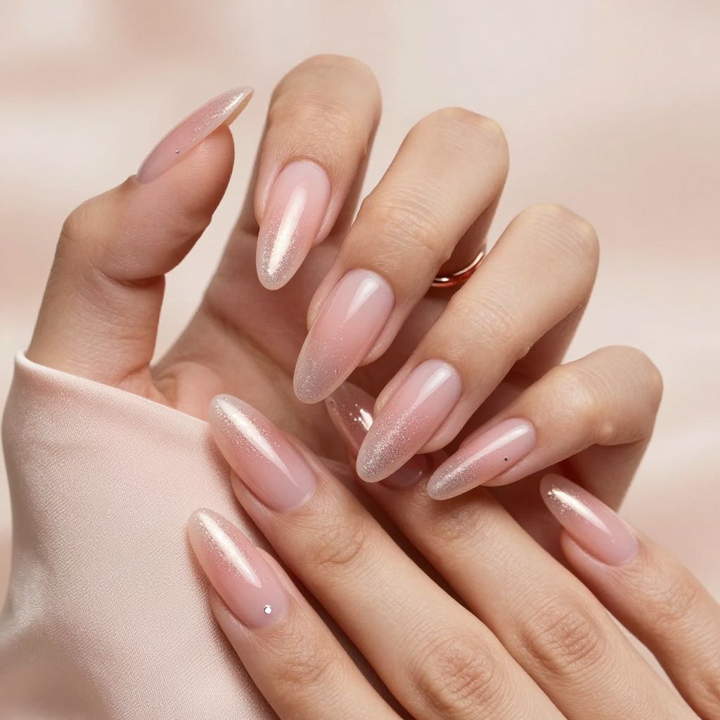 Blush gradient glitter fade pastel nails