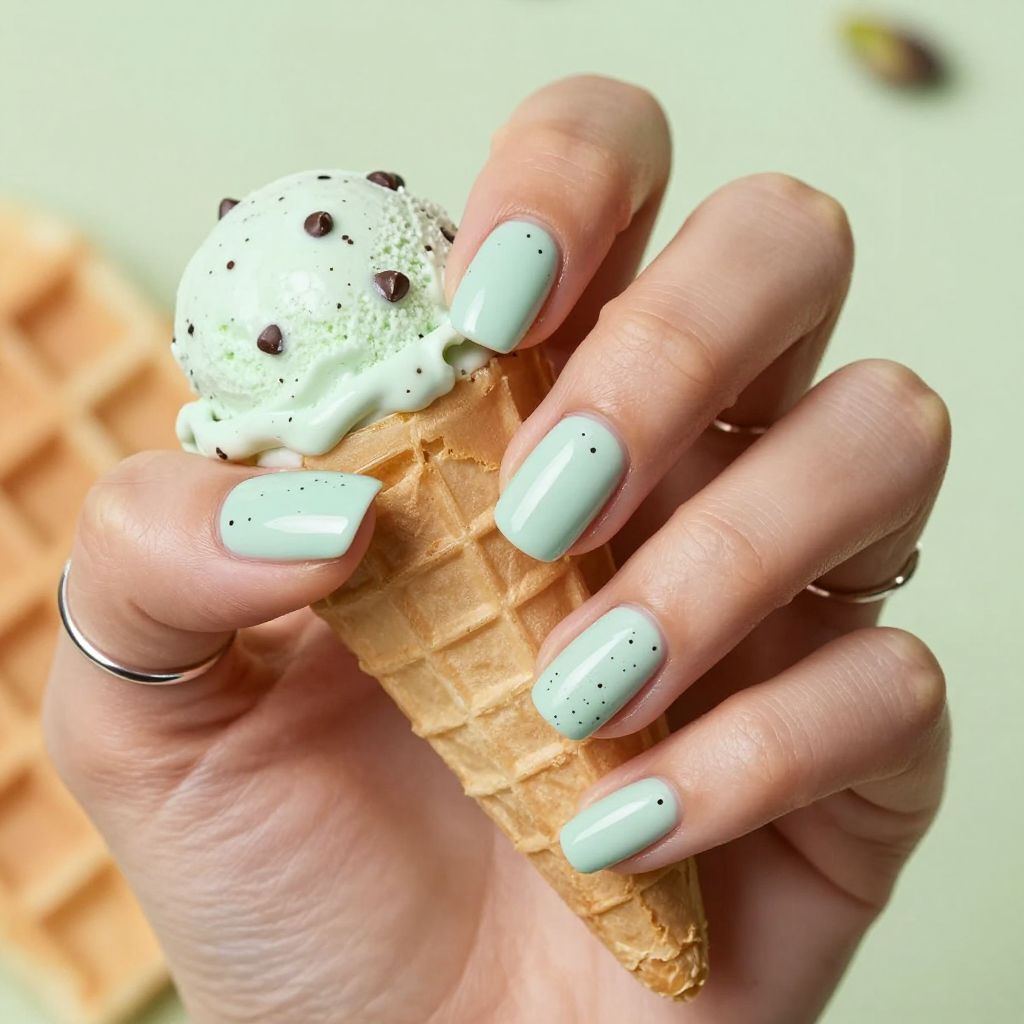 Mint chocolate chip speckle pastel nails