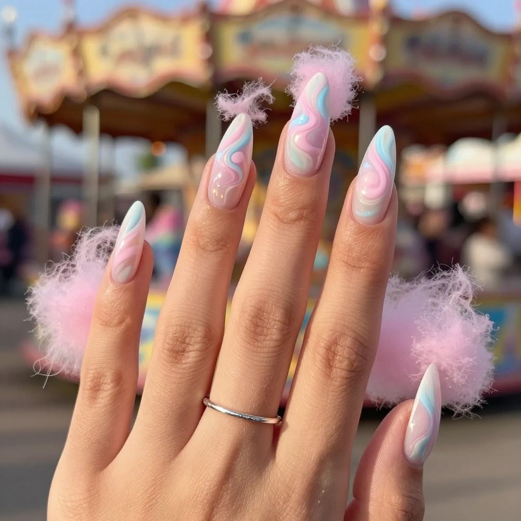 Cotton candy marble pastel nails