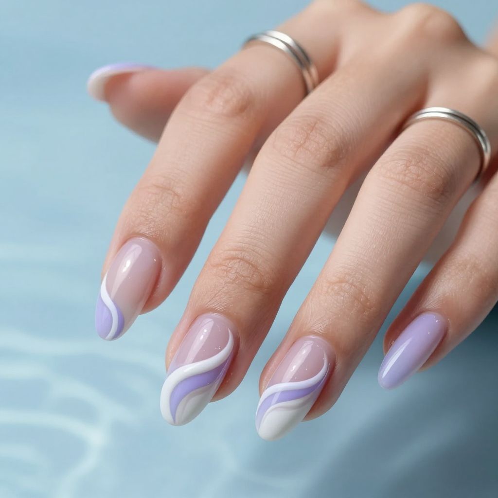 Periwinkle swirl wave pastel nails