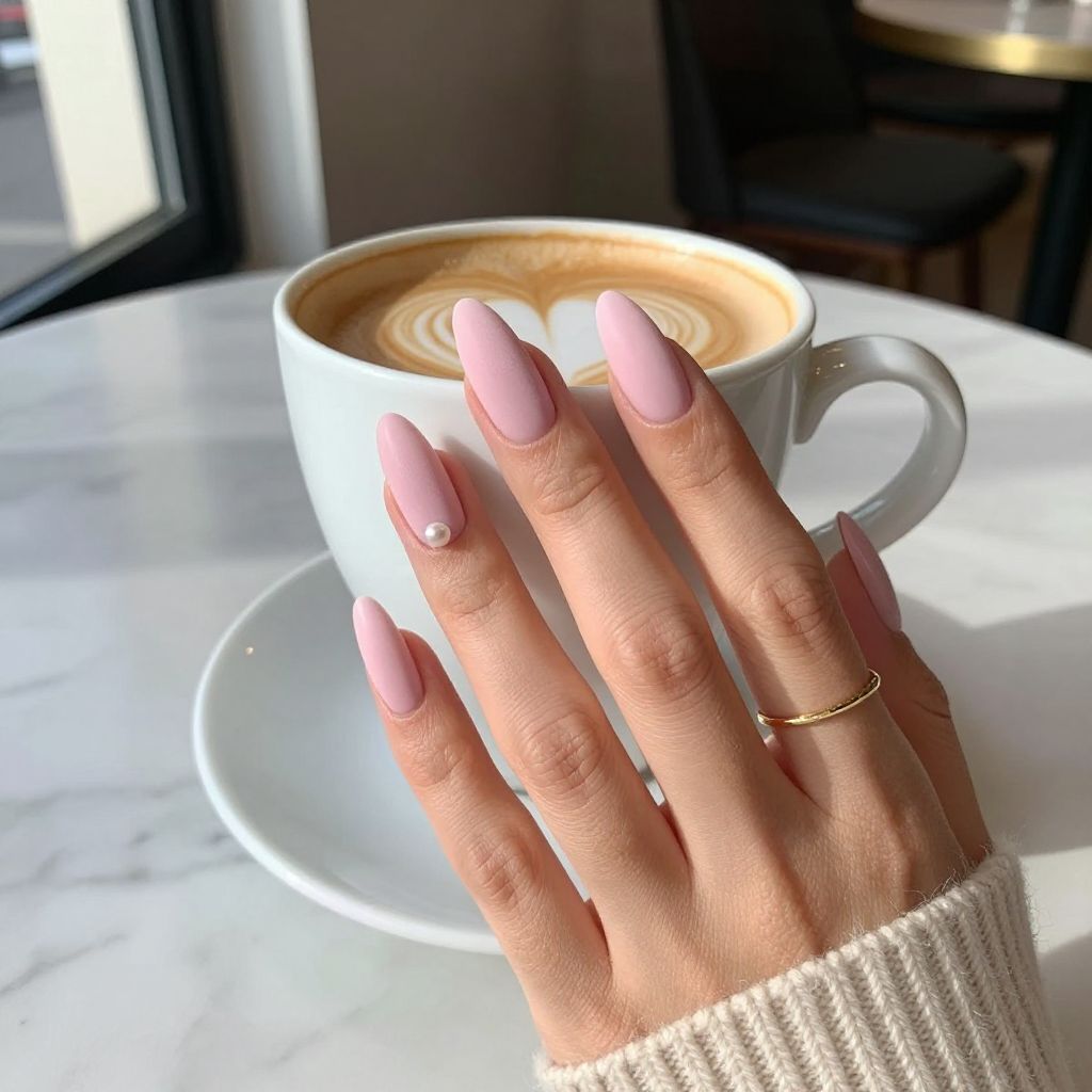 Powder pink matte velvet pastel nails