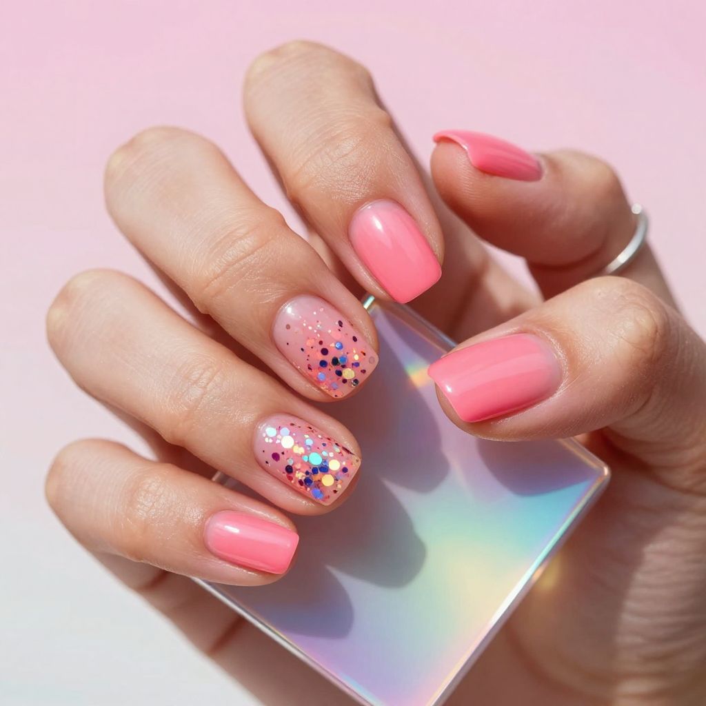 Flamingo confetti pink acrylic nails