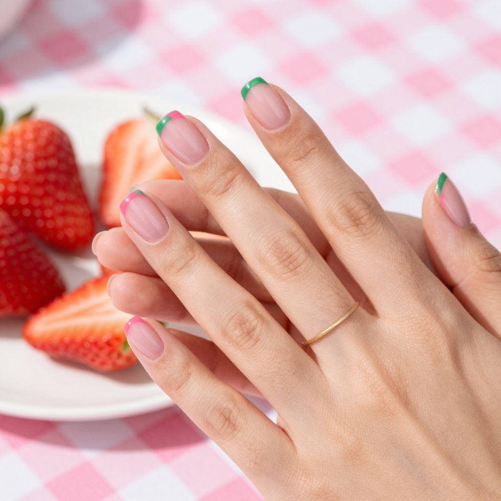 Strawberry French pink acrylic nails