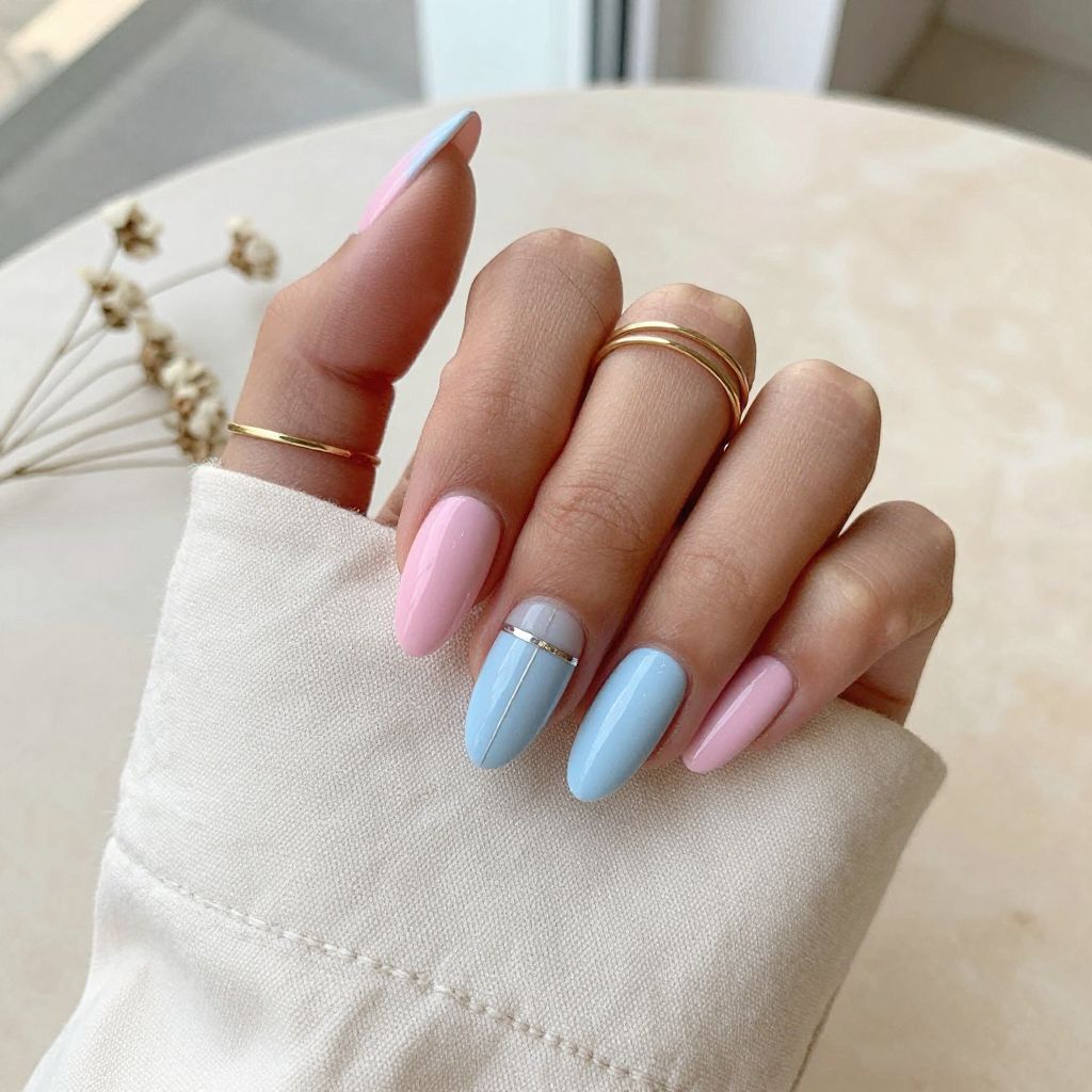 Split Color Half and Half Nails