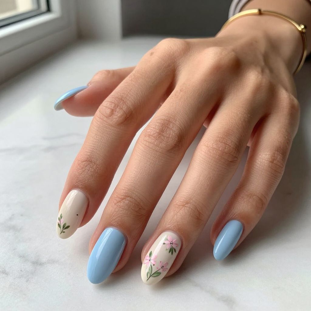 Baby Blue Base With Pink Florals