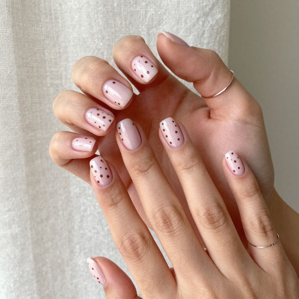 Pink Milky Nails With Brown Dots