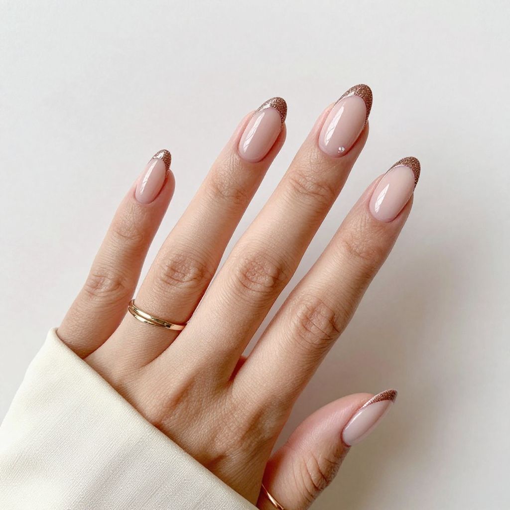 Brown Glitter French With Pink Cuticle Line