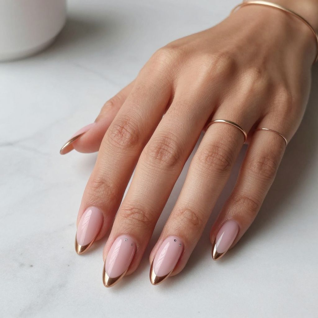 Pale Pink Nails With Brown Chrome Tips