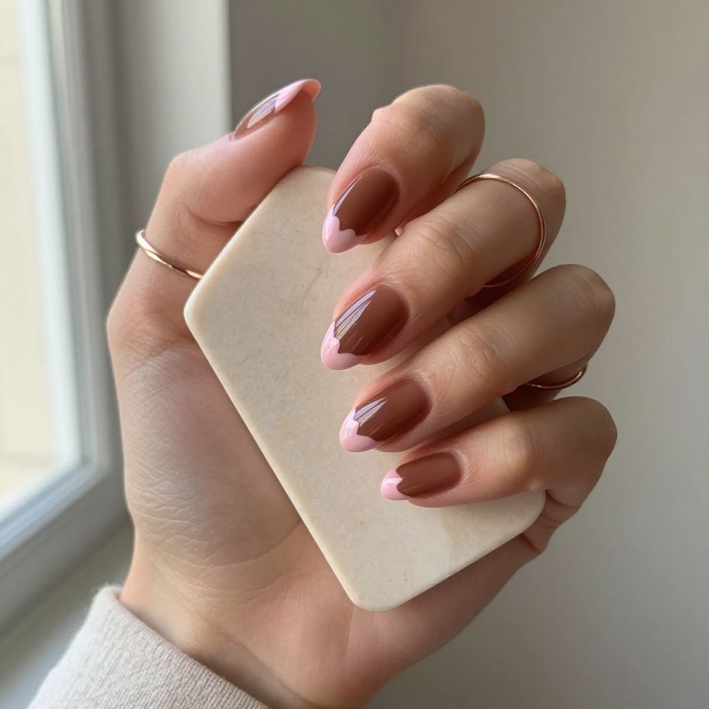 Cocoa Base With Pink Heart Tips