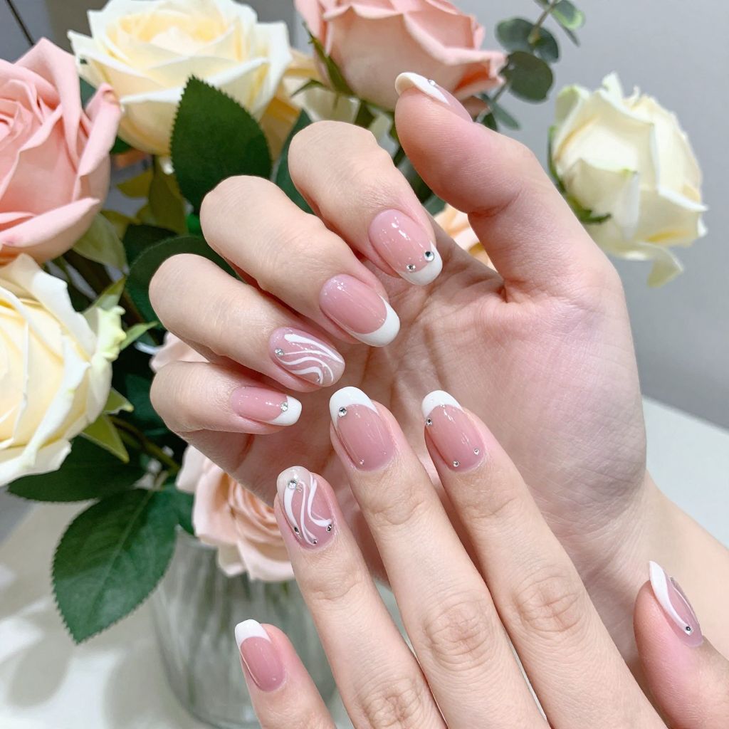 Pink and white nail idea 15