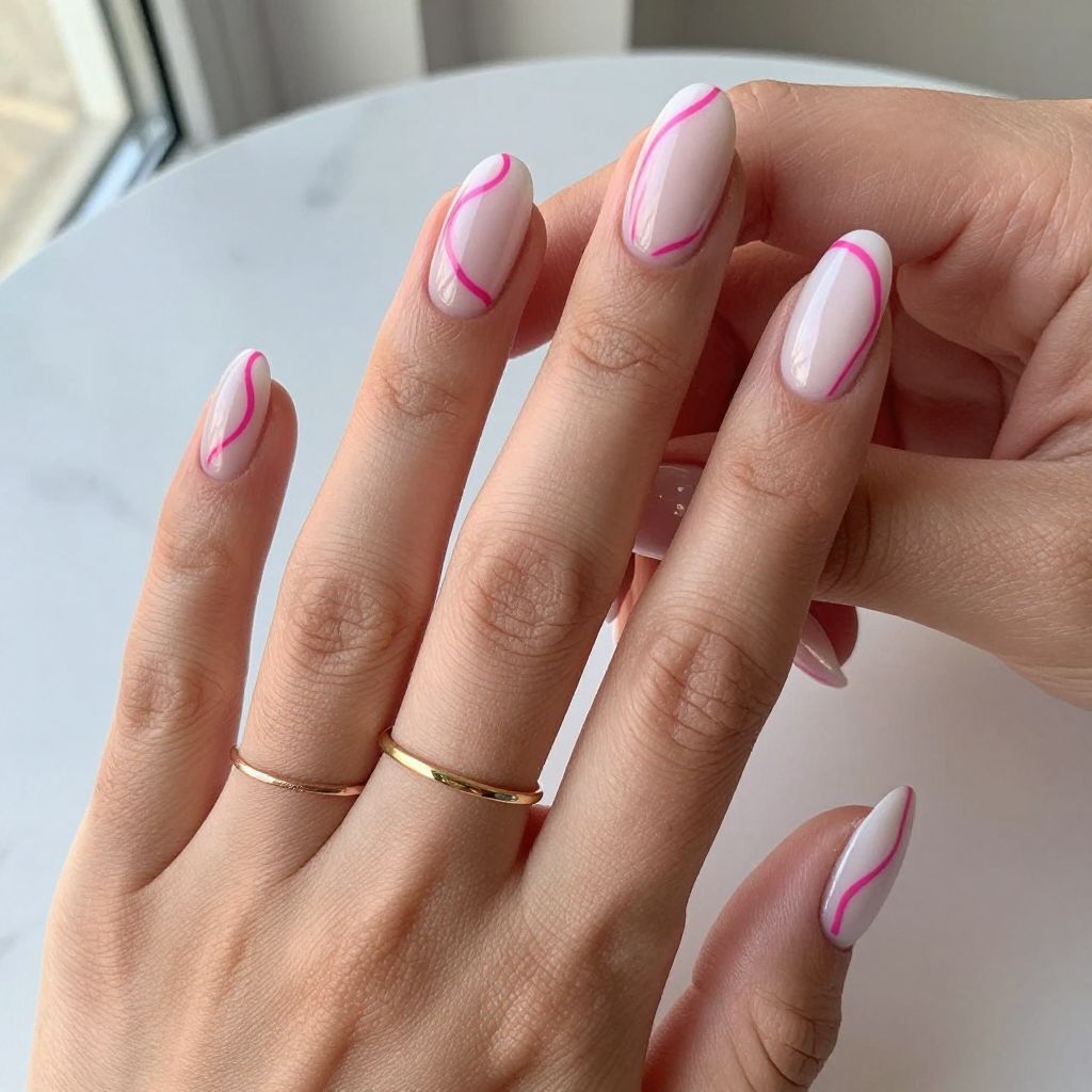 White Base With Pink Abstract Lines