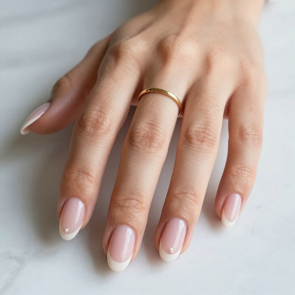 Milky Pink Nails With Thin White Outlines