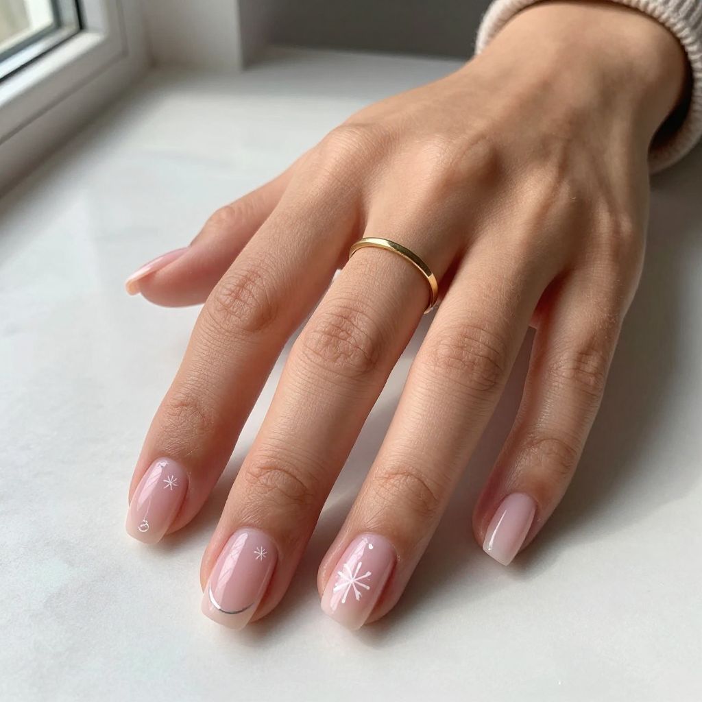 Milky Pink Minimal Christmas Nails