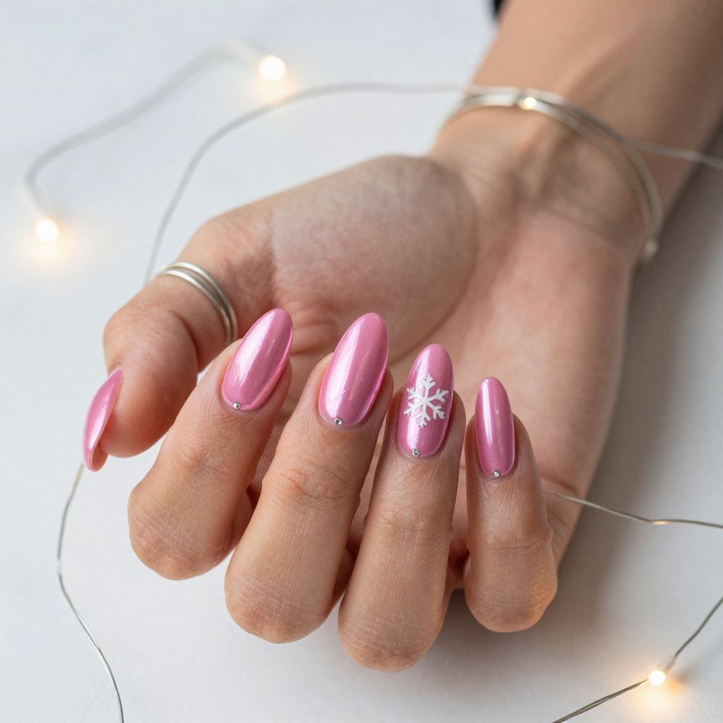 Candy Pink Chrome Holiday Nails