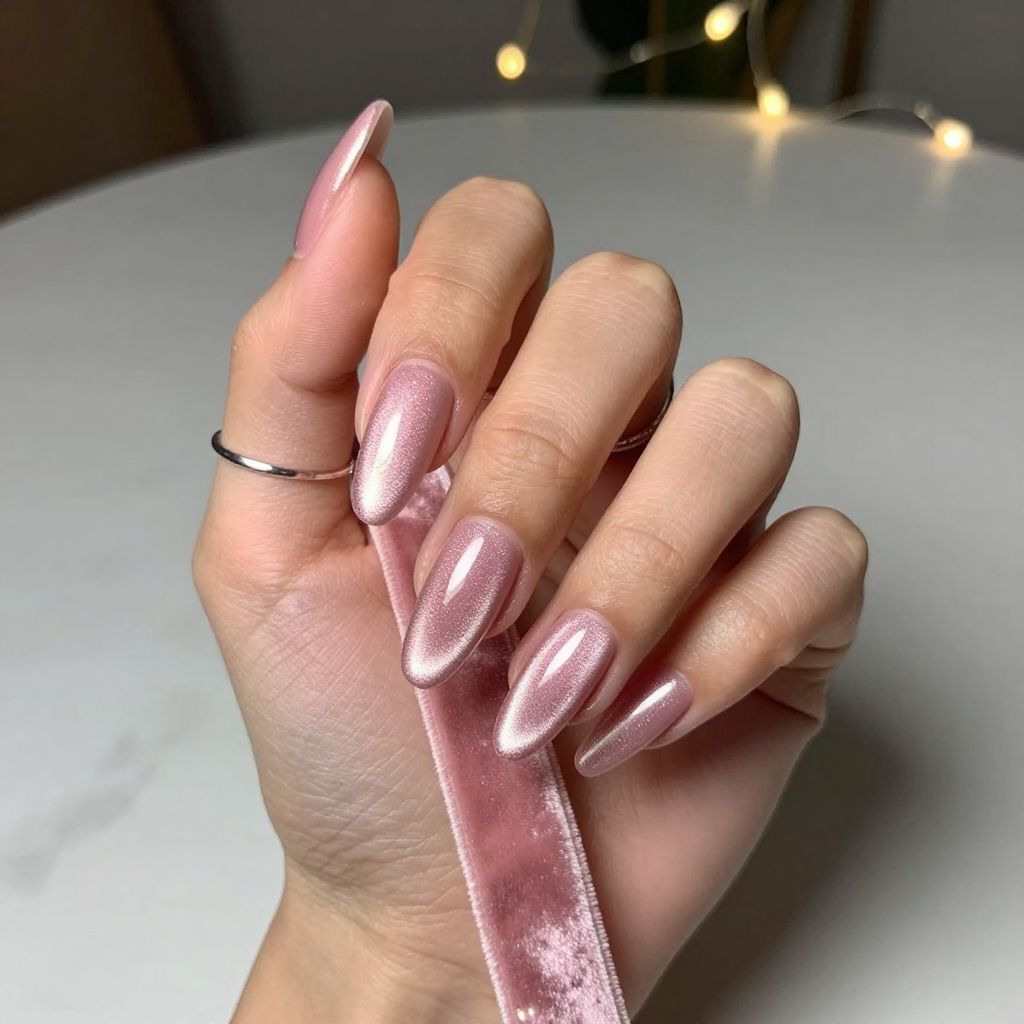 Rose Pink Velvet Cat Eye Nails