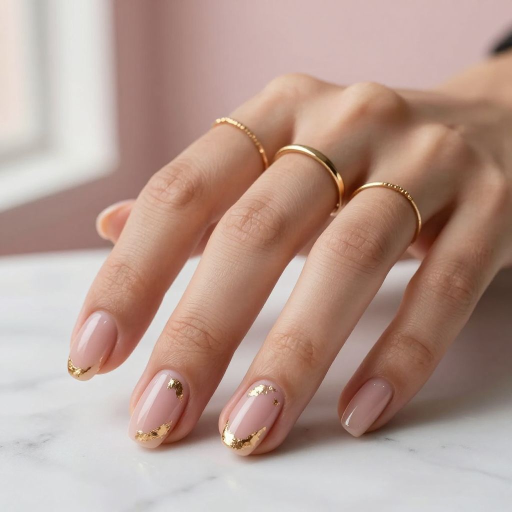 Pink Coffin Nails With Gold Foil